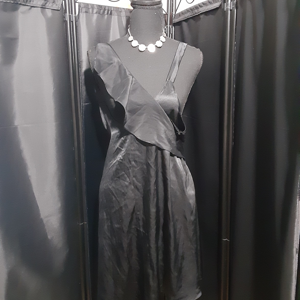 Consuelo One Shoulder Black Dress Silk Satin Sexy Women's Size M Party